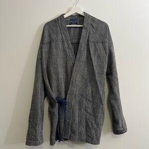 Scotch & Soda Gray Open-Front Kimono Style Cardigan with Blue Tie